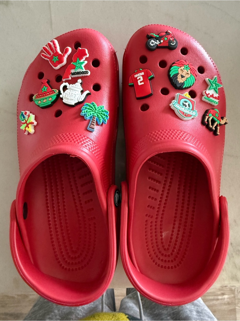 CROCS Red Slip-On Clogs with Fun Morocco Charms